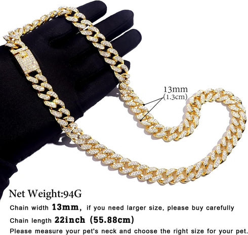 Cuban Link Dog Collar, Gold Silver Color Metal Chain Collar for Dogs Cats, 22 Inch, Gold