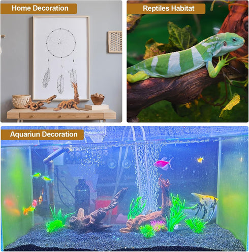 FUNOJOY Natural Driftwood Decor for Aquarium, Assorted Wood Branches for Reptile Fish Tank, Pack of 2 (7.5 to 10 Inch)