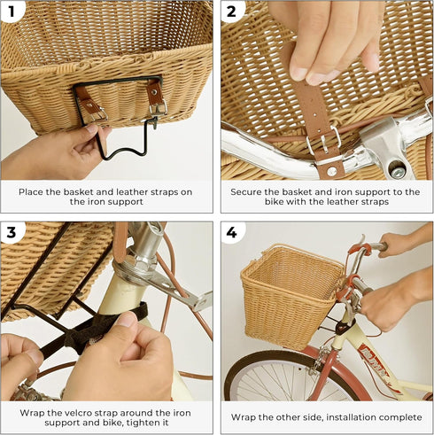 GRANNY SAYS Large Wicker Bike Basket with Accessories, Waterproof Front Bicycle Basket with Handles for Adult Bikes