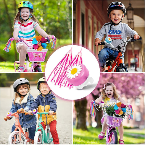 kortes Kids Bike Bell and 2 Pack Kids Bike Streamers for Children's Bike Accessories (Pink, Red, Blue)