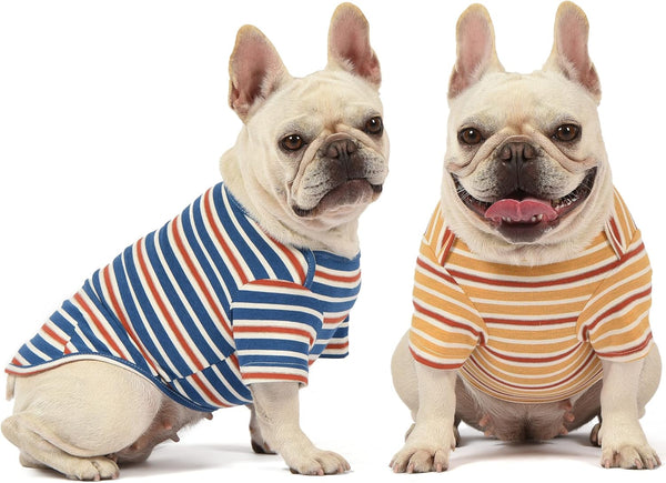 Dog Shirts Cotton Striped T-Shirt, Summer Pet Clothes for Small Dogs, 2-Pack Soft Puppy Apparel Cat Tee