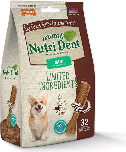 Nylabone Nutri Dent Dog Dental Chews, Filet Mignon Flavor, Mini, 32 Count