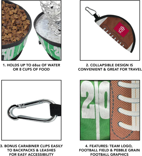 NCAA INDIANA HOOSIERS Collapsible Dog Travel Bowl - Food and Water Bowl for Dogs & Cats - Portable Leak-Proof Pet Bowl