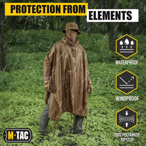 M-Tac Tactical Rain Poncho - Army Military Waterproof Ripstop Camping Hiking Outdoor Hunting Rain Ponchos