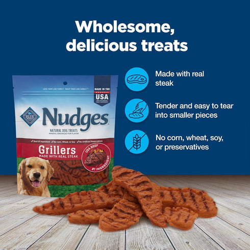 16-oz Blue Buffalo Nudges Grillers Natural Dog Treats, Made in the USA with Real Steak, Bag