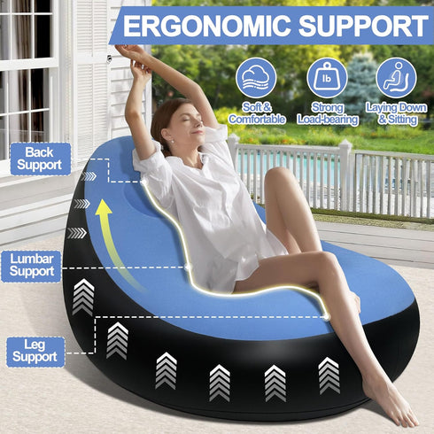 SeaSlep Inflatable Chair with Ottoman, Inflatable Couch for Adults with Flocked Surface, Comfortable Blow Up Air Chair
