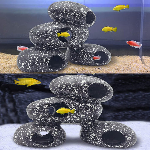 PINVNBY Aquarium Stone Hideaway Decoration, Resin Cichlids Rock Decor for Betta Fish Tank
