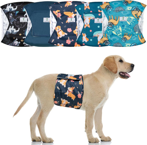 5 Pack Dog Diapers Male,Reusable Leakproof Pet Soft Dog Belly Band Wraps,High Absorbency Male Dog Diaper,Wider Washable