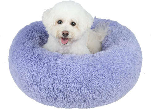 Best Pet Supplies Round Donut Dog Bed with Plush Faux Fur Fabric, Calming Cushion for Indoor Pets, Lavender, 20x20x6''