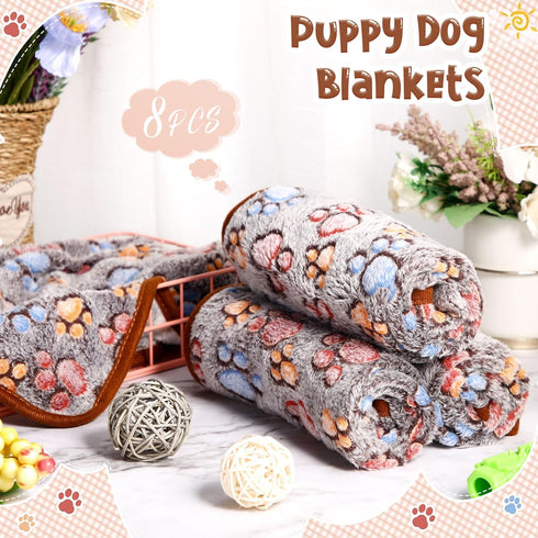 8 Pcs Fleece Dog Blankets, Puppy Blankets for Small Dogs Cats, Soft Coral Velvet Warm Sleep Mat, Dark Gray, 24 x 16 Inch