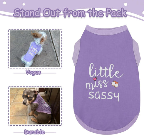 Dog Clothes Fashionable Sleeveless Pet Vest: 'Little Miss Sassy' Printed Cotton Dog Shirt, Purple 4XL for All Breeds