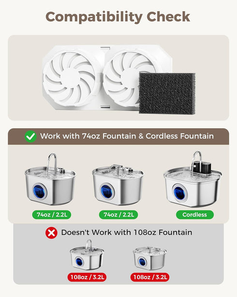 74oz/2.2L (6 6 Neareal Cat Water Fountain Replacement Filters & Pre-Filter Sponges Compatible with Stainless Steel Pet