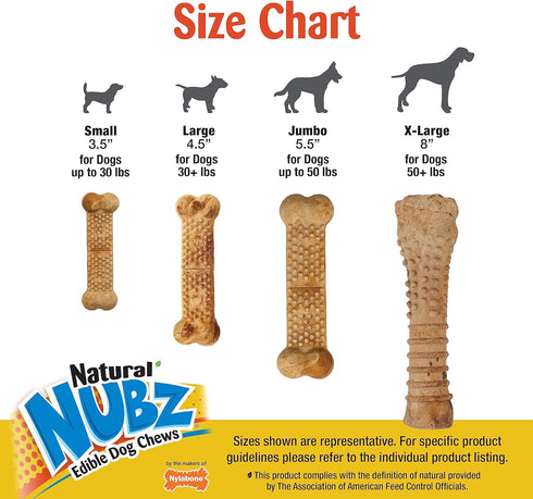 Nylabone Nubz Natural Edible Chew Treats for Dogs, Chicken Flavor, Large - Up to 50 lbs, 8 Count