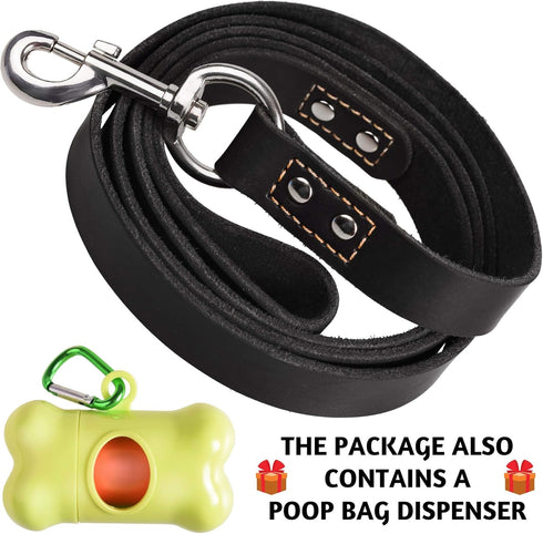 ADITYNA Heavy Duty Leather Dog Leash, 6 ft x 1", Strong and Soft Training Leash for Large Dogs, Black