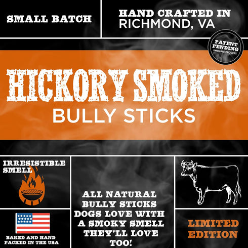 Best Bully Sticks Hickory Smoked 100% Natural 6 Inch Bully Sticks for Dogs, 20 Pack - Smoky, Odor-Free, No Additives