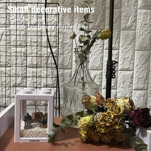 Small Mini Betta Fish Tank, Stackable Cube Tank with Decor and Ant Feeding Case (White)
