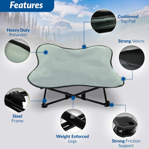 Portable Elevated Bed, Folding Pet Cot for Indoor, Outdoor, Traveling, Camping, Raised Travel Lounger for Dogs, Cats,