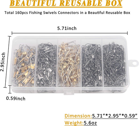 Fishing Barrel Swivel with Safety Snap, 145/160pcs High Strength Stainless Steel Fishing Snap Swivels, Saltwater Tackle