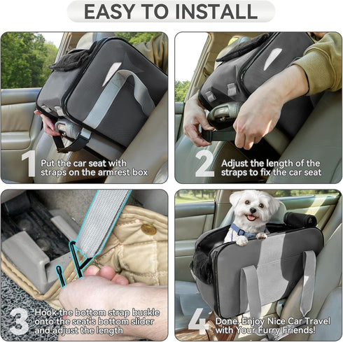 9 LBS PETSFIT Multipurpose Center Console Dog Car Seat, Airline Approved Dog Car Carrier with Safety Tether