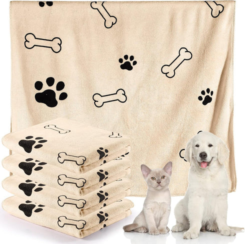 Chumia 4 Pcs Dog Towels for Drying Dogs, Microfiber Absorbent Towel for Medium Dogs & Cats, Light Brown