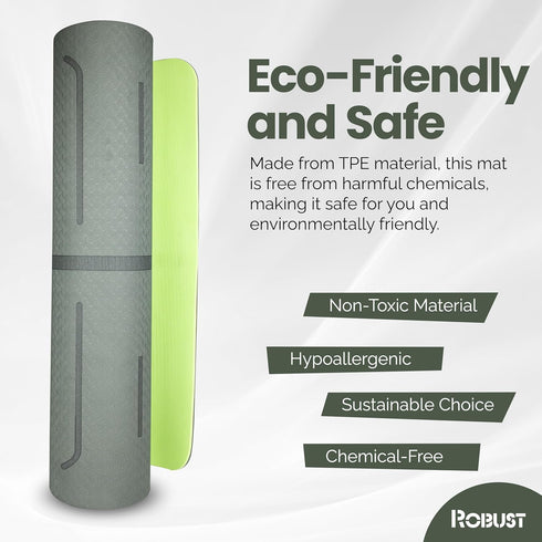 Robust Yoga Mat - 1/4" Thick Non-Slip with Position Lines, Includes Strap & Storage Bag, Eco-Friendly TPE