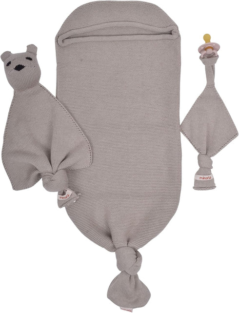 Newborn Essentials Baby Swaddle Blanket Set, 1 Piece (1 Pacifier Holder, 1 Cocoon Swaddle Sleep Sack, 1 Teddy Bear),