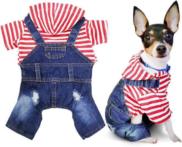 SILD Pet Denim Jumpsuit Dog Jeans, Cool Blue Coat for Medium Small Dogs, Classic Vintage Washed Jacket (M)