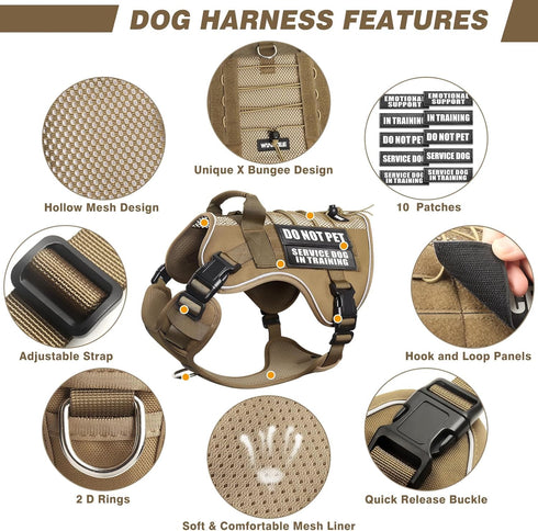 WINSEE Service Dog in Training Mesh Harness, Soft Air Mesh, Reflective Military Vest for Medium Dogs