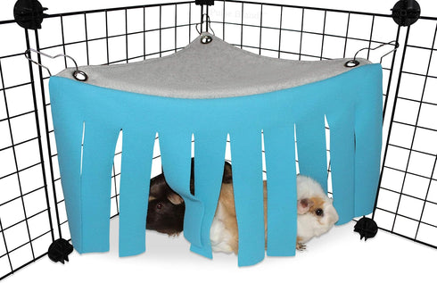 Corner Fleece Forest Hideout for Small Pets - Guinea Pigs, Ferrets, Chinchillas, Hedgehogs (Blue/Gray)
