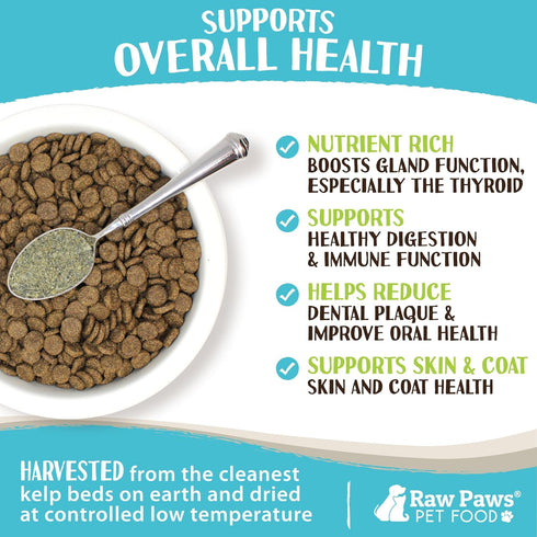 Raw Paws Organic Kelp Powder for Dogs & Cats (8-Ounce) - Seaweed Powder Supplement for Thyroid, Digestive & Immune
