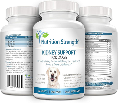 Kidney Support for Dogs, Renal, Bladder and Urinary Tract Health Supplement with Organic Cranberry - 120 Tablets