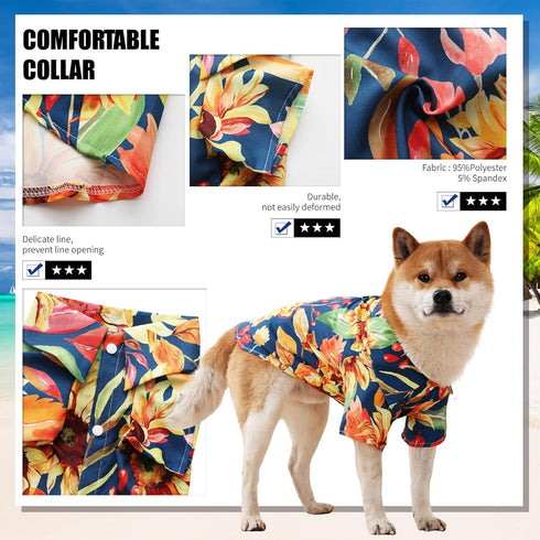 Dog Shirt Hawaiian | Pet Summer T-Shirts with Floral Design, Cool Clothes for Dogs, Sold Separately