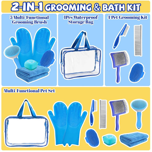 8PCS Set Dog Slicker Brush for Dogs Grooming Kit,Bath Grooming Kit for Pets,Hair Brush with Towel,Washing
