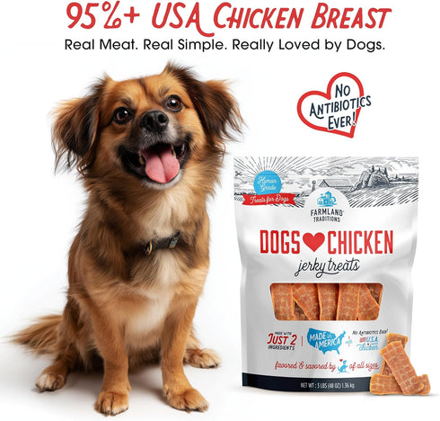 Farmland 3 (Pack 1) Traditions Dogs Love Chicken Jerky Dog Treats, Premium Two-Ingredient Dog Jerky with USA-Raised