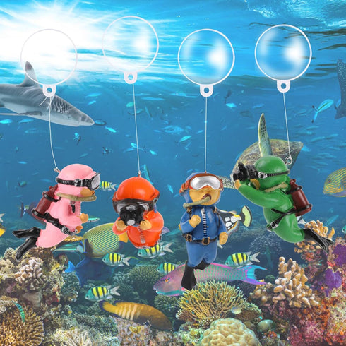 Floating Fish Tank Decorations, Cute Little Diver Aquarium Decor Accessories, 4 Pack of Diver Ornaments