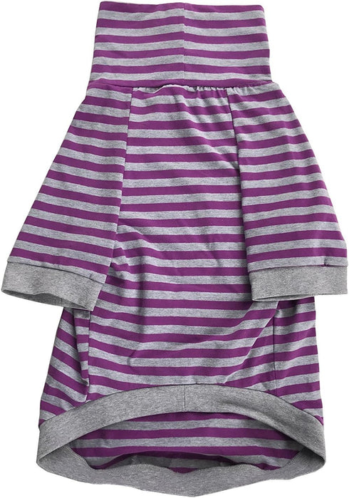 Tooth & Honey Big Dog/Stripe Shirt/Pullover for Big Dogs, Full Belly Coverage, Purple and Grey (Large)