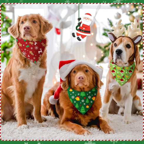 60 (25.6 17.7 17.7 Inch) Chunful Pcs Christmas Bandanas for Dogs Xmas Bandanas Bulk with Santa Snowflake Candy Cane