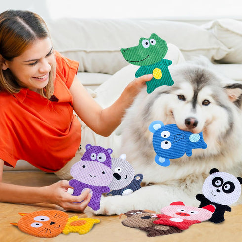 No Stuffing Dog Toys, 8 Pack Durable Plush Squeaky Toys, Cute Animal Interactive Chew Toys for Small Medium Dogs