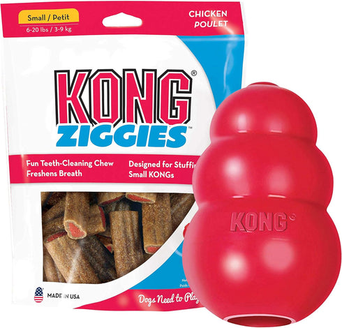 KONG Classic and Ziggies Dog Chew Toy with Treats for Small Dogs