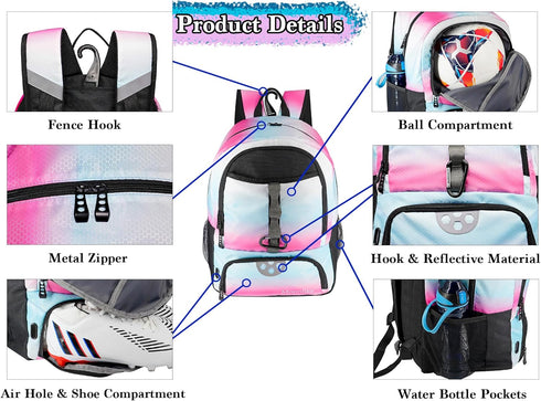 Youth Soccer Bag - Soccer Backpack for Football, Volleyball, Basketball with Ball Compartment and Holder