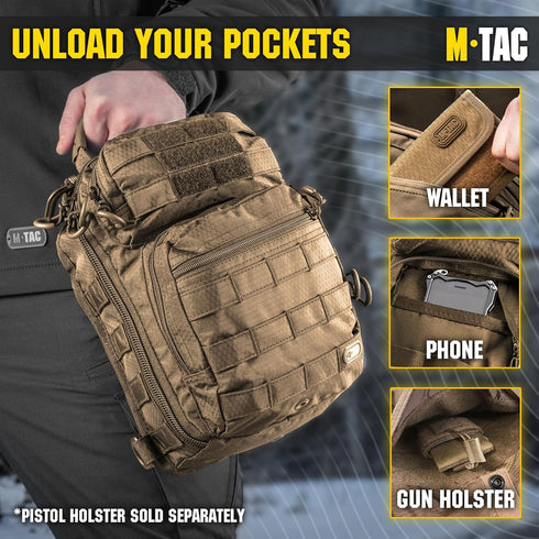 M-Tac City Hunter Hexagon Tactical Sling Bag, CCW Concealed Carry EDC Pack