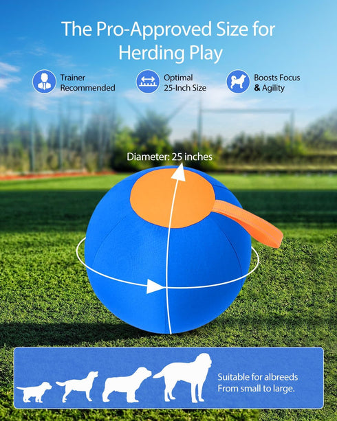 25-Inch Herding Ball for Dogs, Giant Fun Play Toy for Large & X-Large Breeds, Heavy-Duty Inflatable Ball with Strong