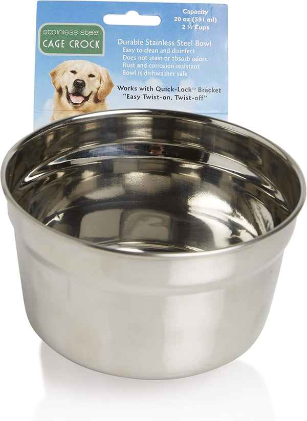 Lixit Quick Lock Cage Bowls for Dogs, Cats, and Rabbits, 20oz, Stainless Steel