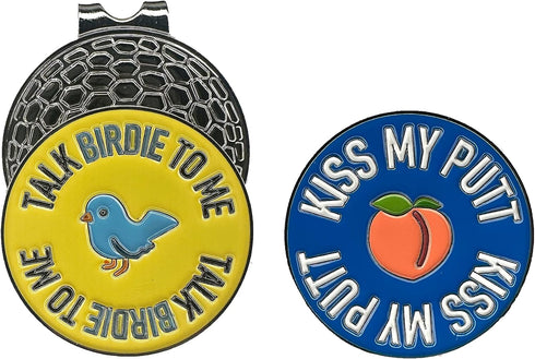 Talk Birdie to Me - Funny Emoji Golf Ball Marker with Hat Clip, Men's and Women's Golf Novelty Gift