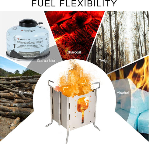 Solo Stove Camping Stainless ALL-Fuel Folding Backpacking Stove Portable Single Burner Fire Pit for Outdoor Cooking