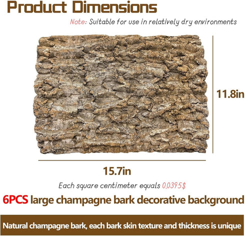Cork Terrarium Background 15.7x11.8in Natural Large Cork Bark Backdrop for Reptile Habitat Decor (6PCS)
