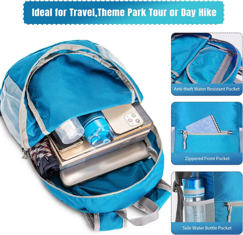 ZOMAKE Ultra Lightweight 20L Hiking Backpack, Packable Water Resistant Daypack for Women & Men (Light Blue)