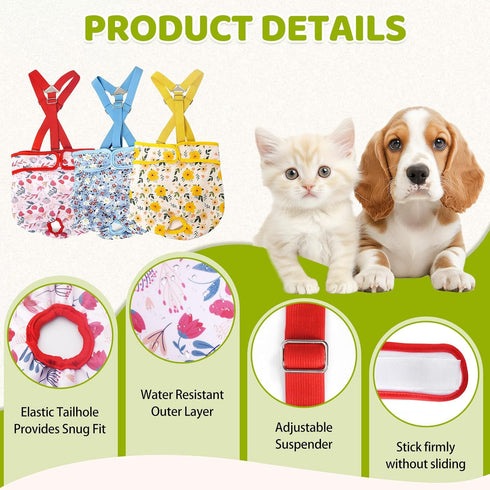 CZMIYRPY 3 Pack Washable Dog Diapers Female with Suspenders Diaper for Dogs Reusable Dog Diapers Dog Period Panties