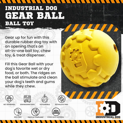 SodaPup Industrial Dog Gear Ball – Durable Chew Toy & Treat Dispenser Made in USA from Non-Toxic Natural Rubber