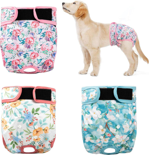 3Pack Reusable Dog Diapers Female,Washable Diaper for Doggie,Highly Absorbent Dog Diaper,Adjustable Leakproof